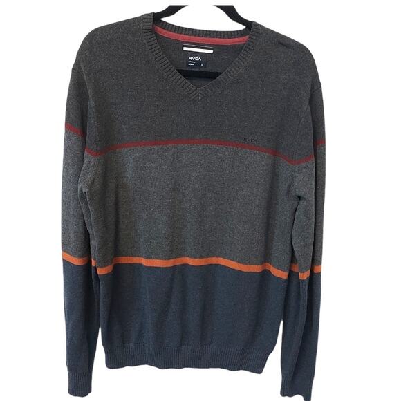 RVCA Rugged Colorblock Striped Pullover V Neck Cotton Sweater Men Size Large - Picture 1 of 5